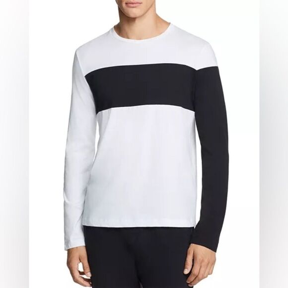 Helmut Lang Large Long-Sleeve Color-Block Logo Graphic Tee - Picture 1 of 8